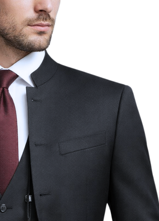 Corneliani Collection Mens Black Textured No-Lapel Slim Fit 3-Piece Wool Suit - 36S