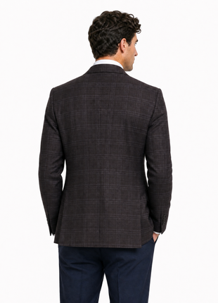 Pal Zileri Espresso Brown  & White Windowpane Classic Fit Wool Silk Blend2-Button Sport Coat 40R