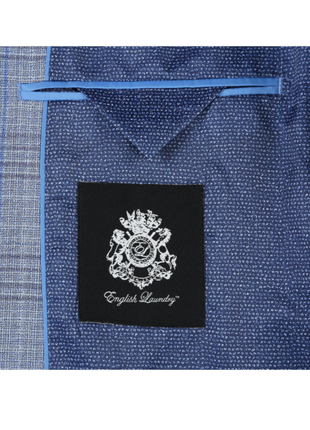 English Laundry Light Gray with Blue Check Slim Fit Notch Lapel Wool Blend 2 Button Suit