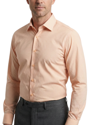 Proper Shirtings Peach Grid Windowpane Contemporary Fit Cotton Spread Collar Wrinkle Free Dress Shirt