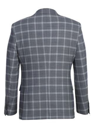 English Laundry Gray Windowpane Slim Fit Notch Lapel Wool Blend Stretch 2 Button Suit