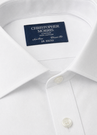 Christopher Morris Solid White Slim Fit Cotton Spread Collar Non-Iron French Cuff Dress Shirt