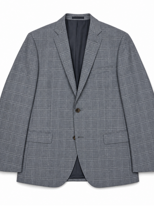 Gucci Heather Gray with White Windowpane Wool Silk Blend Classic Fit 2-Button Suit 46R
