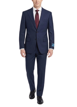 Tovaglia Mens Dark Navy Tonal Check Classic Fit  Notch Lapel Wool 2-Button Suit
