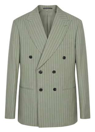 Canuti Sage Green & White Stripe Modern Fit Peak Lapel Stretch Double Breasted Seersucker Suit