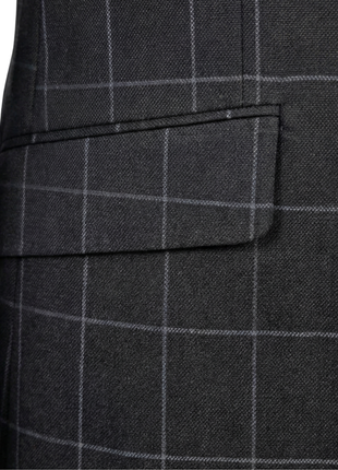 Mazara Mens Black With Gray Windowpane Classic Fit Peak Lapel 3-Piece Wool Suit