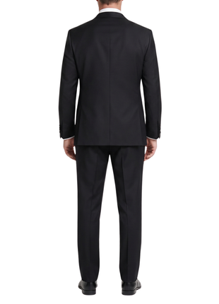 Mazara Mens Solid Black Peak Lapel Classic Fit Wool One-Button Formal Tuxedo Suit