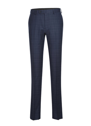 English Laundry Mens Navy Windowpane Plaid Slim Fit Notch Lapel 2 Button Wool Suit