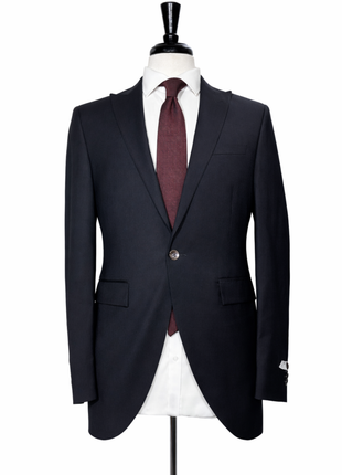 Corneliani Mens Solid Black Fully-Canvassed Peak Lapels Slim Fit 1-Button Wool Blend Suit - 40L - The Suit Depot