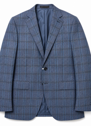 Luigi Baldo Slate Blue with Black Teal Windowpane Slim Fit Cashmere 2-Button Sport Coat 38R