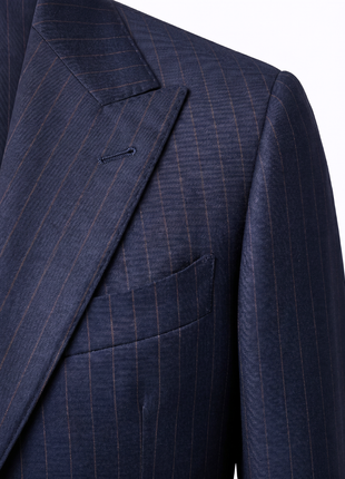 Atica Navy & Orange Pinstripe Classic Fit Peak Lapel Half-Canvassed 2 Button Wool Suit
