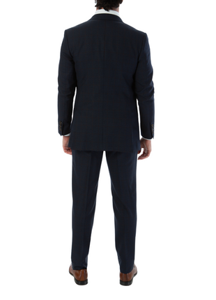 Sartoria Mazara Mens Classic Fit Navy & Brown Check 100% Wool 2 Piece Suit