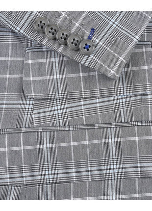 English Laundry Glen Plaid Grey Slim Fit Notch Lapel Two button Stretch Suit