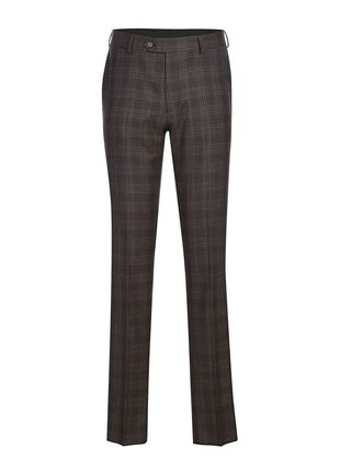 English Laundry Brown Tonal Plaid Slim Fit Peak Lapel 2-Button Wool Suit