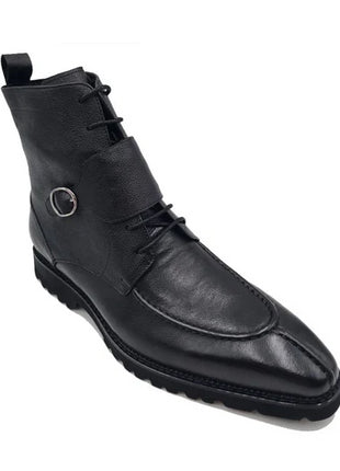 Carrucci Boys Black Split Toe Lace Up Leather Dress Boots