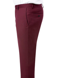 Thumbnail for Kent & Park Mens Solid Burgundy Regular Fit Prehemmed Flat Front Dress Pants