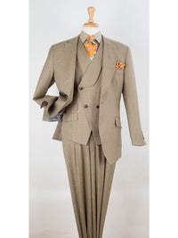 Thumbnail for Apollo King Mens Classic Fit Tan Check 100% Wool 3 Piece Suit