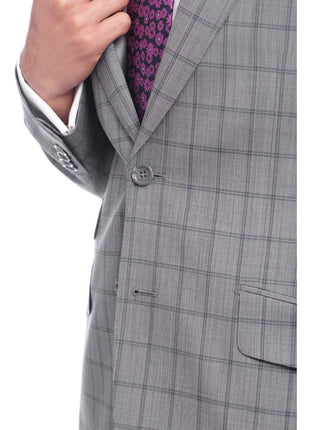 Napoli Mens 42L Gray Windowpane Check Slim Fit 2 Piece Suit
