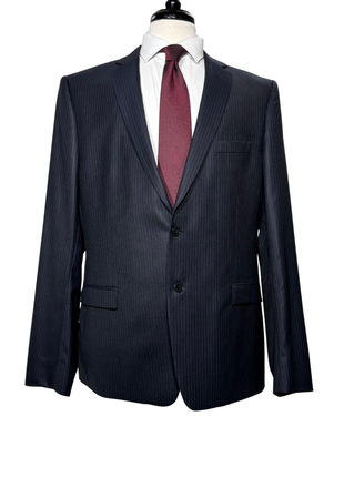 Versace Collection Mens Charcoal Pinstripe Notch Lapel Classic Fit 2-Button Wool Suit - 44L