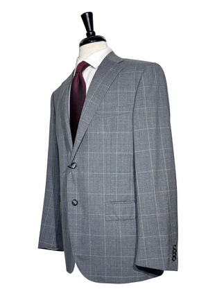 Corneliani Mens Gray Windowpane Fully-Canvassed Notch Lapels Classic Fit 2 Button Wool Suit - 40R