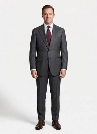 Brioni Mens Charcoal Textured Fully-Canvassed Notch Lapel Classic Fit 2-Button Wool Silk Blend Suit with Asymmetric Pockets - 42L