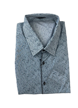 Claudia Varesi Blue Striped Flower & Bee Pattern 100%Cotton Men's Slim Fit Dress Shirt