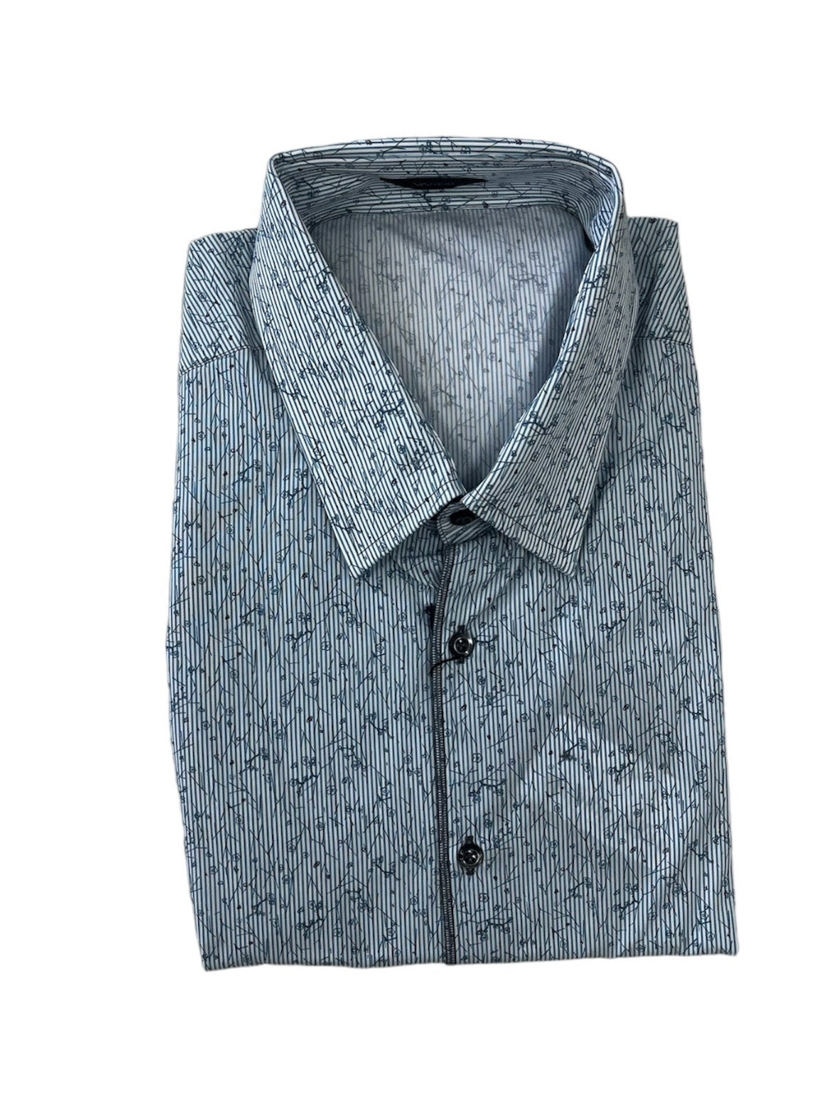 Camisa de vestir ajustada para hombre 100% algodón con estampado de flores y abejas a rayas azules de Claudia Varesi