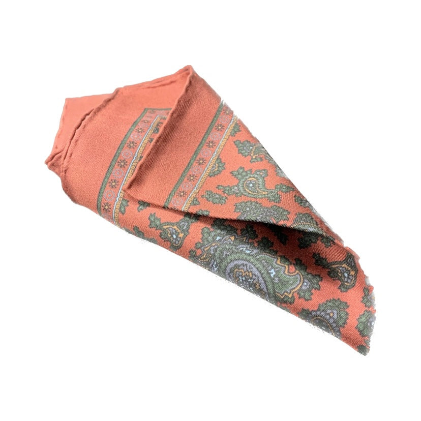 Cesare Attolini Pink Paisley Pocket Square Handmade In Italy