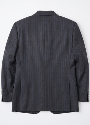 Mazara Mens Dark Gray with Navy Pinstripe Slim Fit Peak Lapel Wool 3-Piece Suit