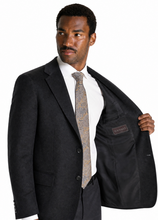 Canali Charcoal Black Flannel Wool Cashmere Blend Classic Fit 3-Buttons Sport Coat 50R