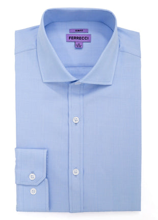 Ferrecci Light Blue Slim Fit Cutaway Collar Cotton Dress Shirt - The Suit Depot