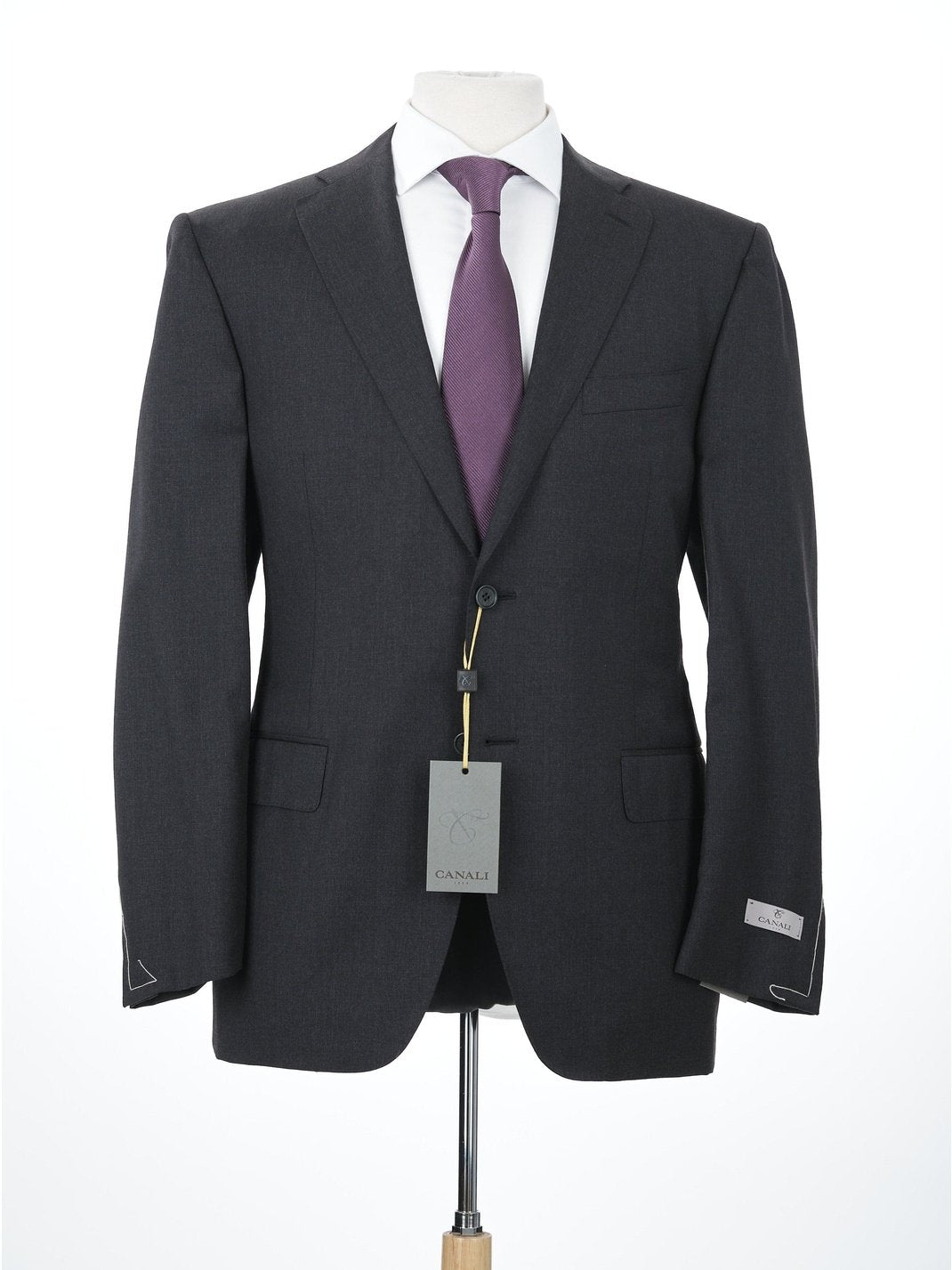 Canali 1934 Traje de 2 piezas 100% lana gris carbón sólido 44L Drop 7 para hombre