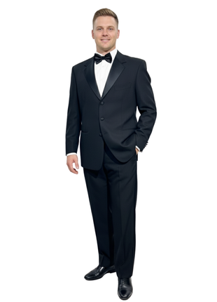 Pal Zileri Mens Solid Black Satin Notch Lapel Classic Fit 3-Button Wool Tuxedo - 42L