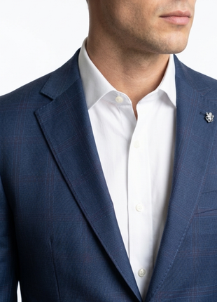 Atica Navy Windowpane Slim Fit Notch Lapel Half-Canvassed Reda Wool 2-Button Suit