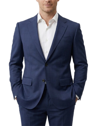Atica Navy Windowpane Classic Fit Notch Lapel Half-Canvassed Reda Wool 2-Button Suit