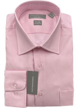 Mens Classic Fit Pink 2 Ply Cotton Wrinkle Free Barrel Cuff Dress Shirt