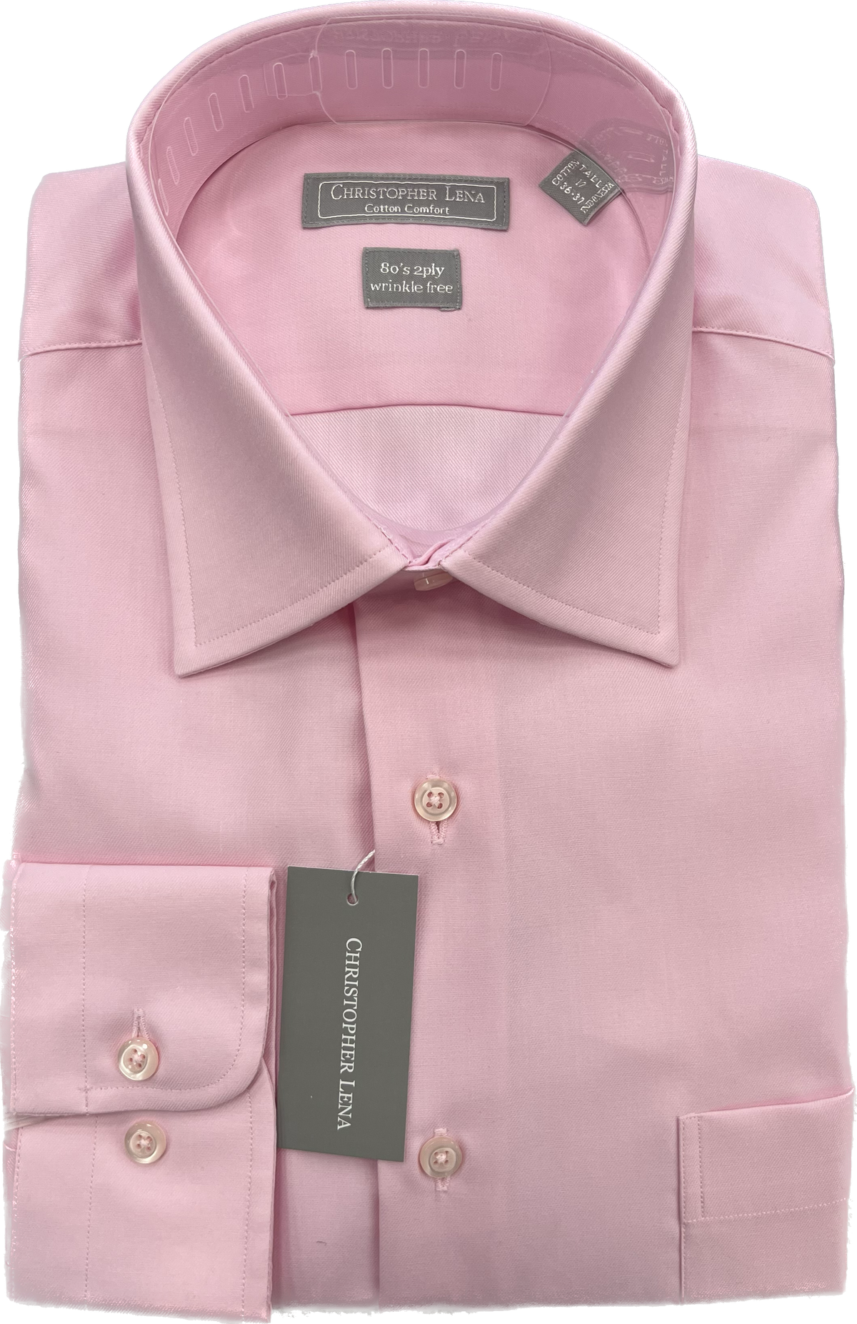 Mens Classic Fit Pink 2 Ply Cotton Wrinkle Free Barrel Cuff Dress Shirt