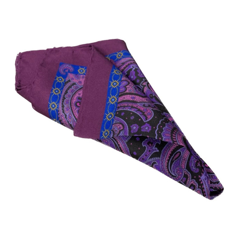 Cesare Attolini Blue Paisley Pocket Square Handmade In Italy