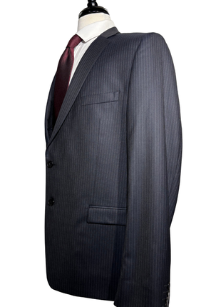 Versace Collection Mens Charcoal Pinstripe Notch Lapel Classic Fit 2-Button Wool Suit - 44L