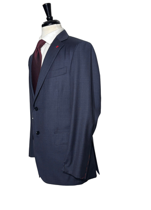 Isaia Mens Blue Windowpane Fully-Canvassed Notch Lapel Classic Fit 2-Button Wool Suit - 40R