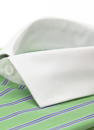 Ferrecci Green Striped Slim Fit Spread Collar Cotton Dress Shirt - The Suit Depot
