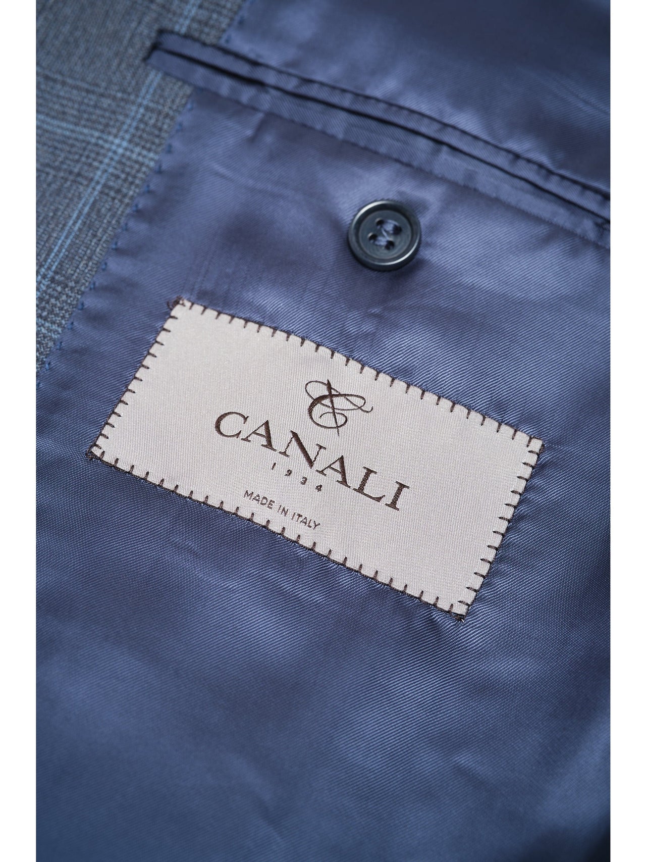 Canali 1934 Traje de 2 piezas 100% lana azul a cuadros 44L Drop 7 para hombre