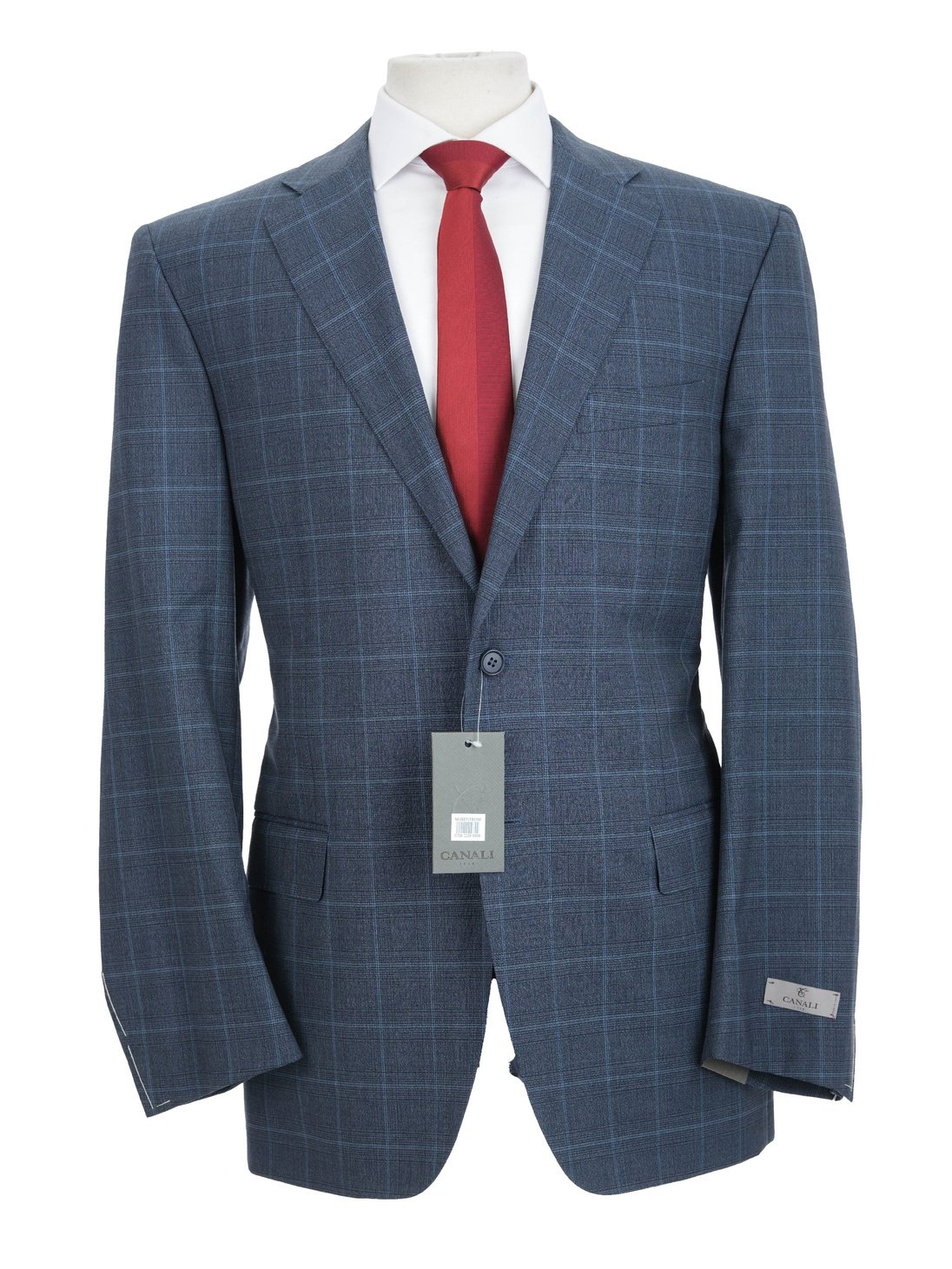 Canali 1934 Traje de 2 piezas 100% lana azul a cuadros 44L Drop 7 para hombre