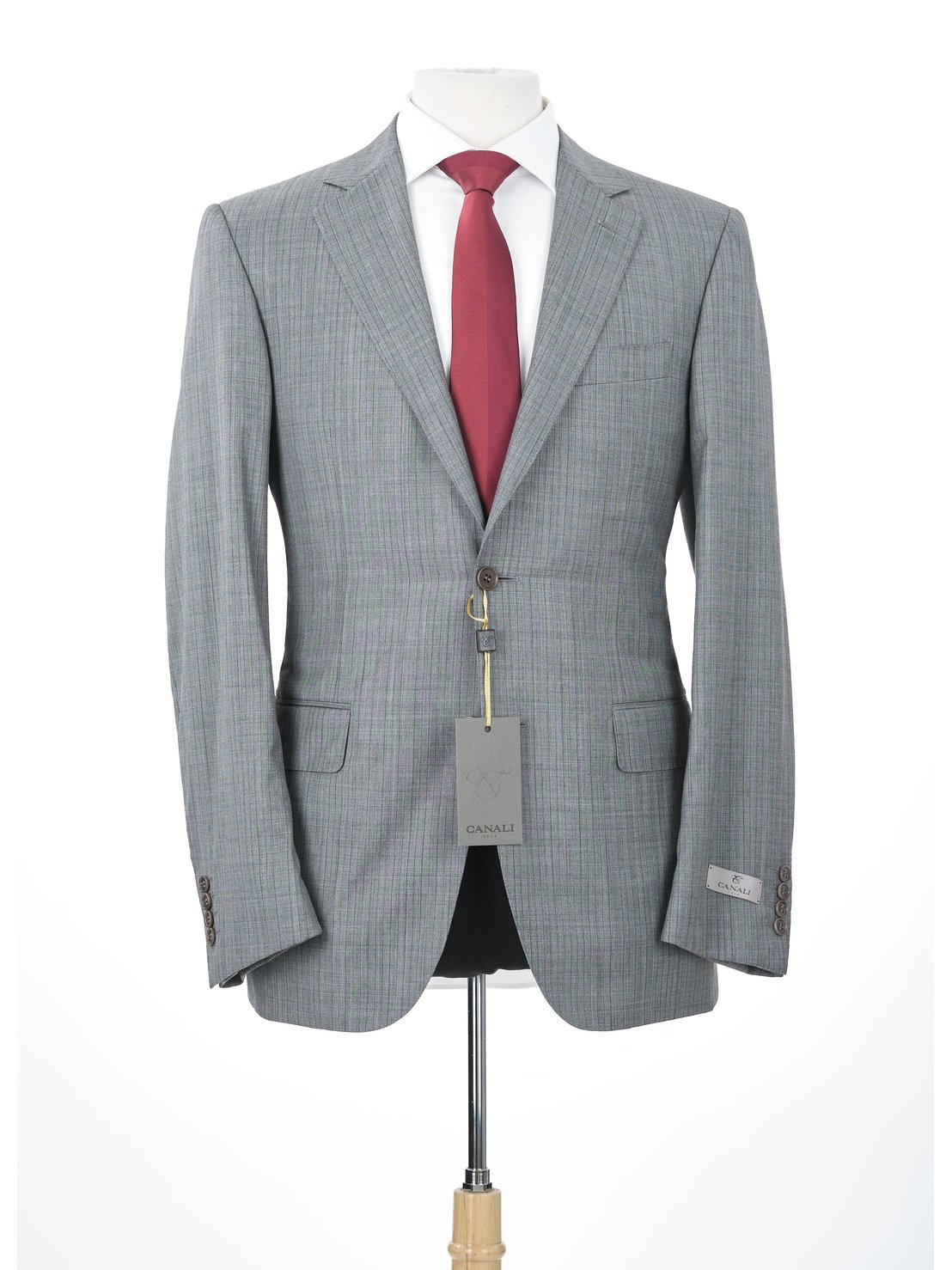 Canali 1934 Mens Light Gray Striped 44R Drop 7 100% Wool 2 Button 2 Piece Suit
