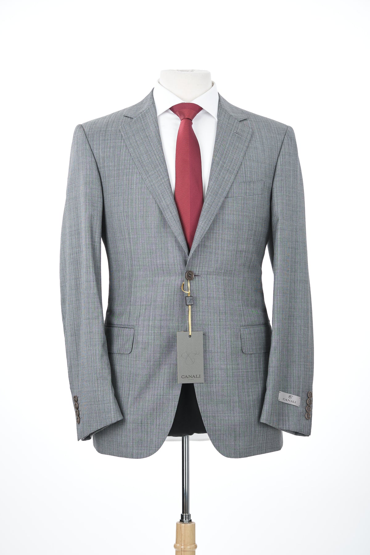 Canali 1934 Mens Light Gray Striped 44R Drop 7 100% Wool 2 Button 2 Piece Suit