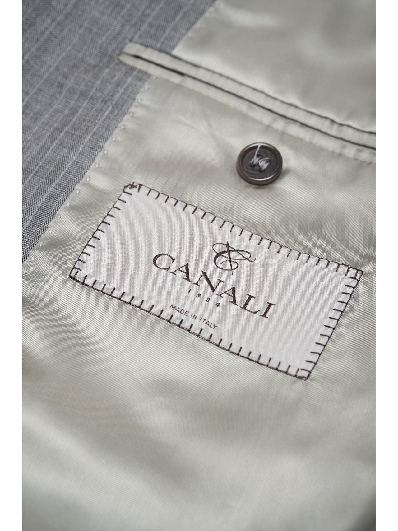 Canali 1934 Traje de 2 piezas gris a rayas 44R Drop 7 100% lana para hombre