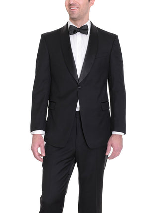 Men's Slim Fit 1 Button Shawl Lapel Black Tuxedo Suit