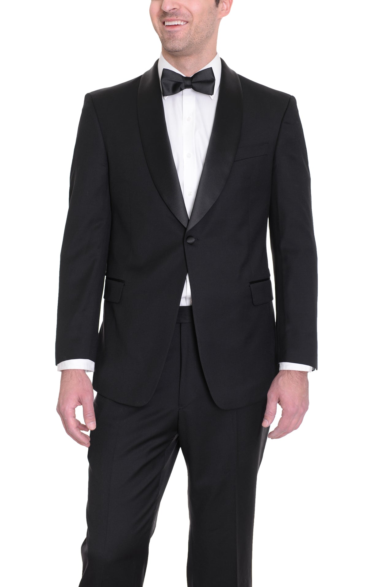 Men&#39;s Slim Fit 1 Button Shawl Lapel Black Tuxedo Suit