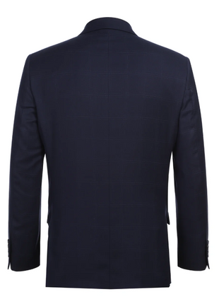 Raphael Windowpane Navy Blue Slim Fit Notch Lapels Two Button Stretch Suit