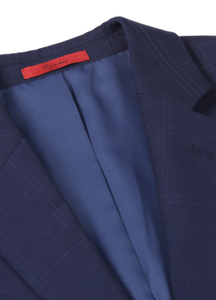 Raphael Windowpane Navy Blue Slim Fit Notch Lapels Two Button Stretch Suit